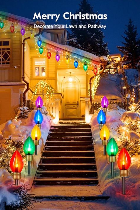 Transform your outdoor space into a winter wonderland with these Jumbo Christmas Pathway Lights! 🎄✨ Illuminate your path with these festive lights, creating a magical holiday ambiance. Whether lining your driveway or garden, these weather-resistant lights are sure to add charm to your outdoor Christmas decorations. Light up your holiday season with ease. #ChristmasDecorations #OutdoorLights #HolidayCheer #WinterWonderland #HomeDecor #ChristmasMagic #AmazonFinds #OutdoorDecor #JumboLights Jumbo Christmas Lights, Christmas Walkway, Window Fence, Retro Christmas Lights, Christmas Pathway Lights, Outdoor Christmas Decorations Lights, Pathway Garden, Christmas Lights Outdoor, Roof Lights