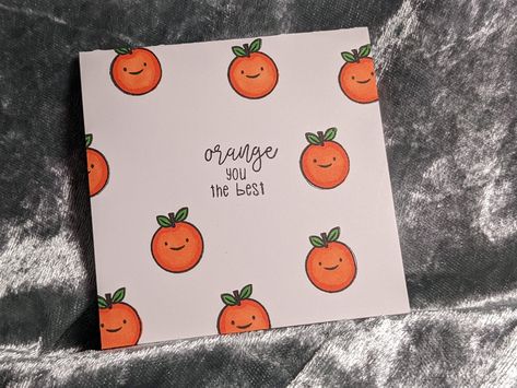 3x3" Orange "orange you the best" Mini Card| Gift Tag| Greeting Card| Notecard| Fruit Pun| Funny Saying Card| Orange Card Fruity and Funny! This little card is the perfect addition for any gift or for a "just because". Everyone needs a fruit pun in their life! Share this fruit pun card as a gift tag, greeting card and more! Blueberry, strawberry, lemon, or cherry? Pick their favorite fruit and let the pun begin! **NOTICE: Due to the nature of my materials some marker bleeding is possible, this will not affect the blank side of the card or the overall quality** This listing is for a 1 count 3x3 inch card that is blank inside.  All of my cards are 100% hand stamped, colored by my using high quality paper crafting materials (mostly from Close to My Heart) and assembled with love in my smoke-f Just Because Cards Diy, Homemade Gift Cards, Art Envelopes, Penpal Ideas, Pun Cards, Punny Cards, Fall Greeting Cards, Happy Birthday Card Funny, Lunch Notes