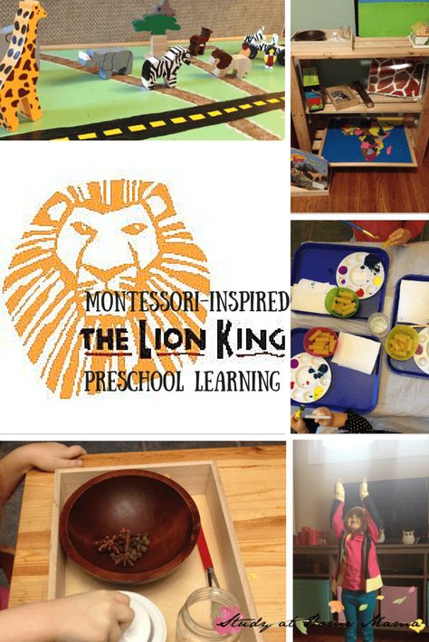 Montessori-inspired Lion King: disney preschool learning Lion King Preschool Activities, Lion King Crafts, June Themes, Preschool January, June Ideas, Disney Lessons, Study At Home, Disney Activities, California Room