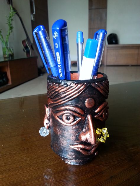 Pen stand made of M- seal.#m seal art#pinterest Seal Craft, Buddha Art Drawing, Art Pinterest, Pen Stand, Clay Craft, Buddha Art, Tin Can, Preschool Crafts, Clay Crafts