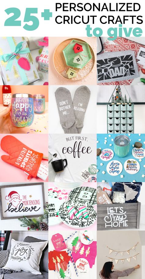 25 great Cricut gift ideas for the holiday season! Personalize these gift ideas with your Cricut for a meaningful gift to be remembered! || See Kate Sew #giftideas #cricut #cricutgifts #cricutcrafts #cricutdiyprojects #seekatesew Gift Ideas Cricut, Cricut Gift Ideas, Vinyle Cricut, Cricut Christmas Ideas, Cricut Birthday, Projets Cricut, Cricut Craft Room, Diy Cricut, Homemade Christmas Gifts