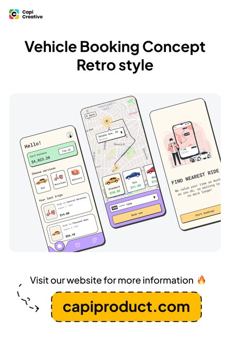 With just some small touches and this transportation, app is bringing out to life again. What do you guys think of the design style this week: retro? Transportation App Design, Retro App Design, Retro Ui Design, Retro App, Retro Website, Card Balance, App Design Inspiration, Mobile App Design, App Ui