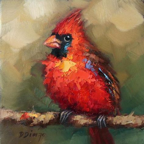 Daily Paintworks - "Red Cardinal" - Original Fine Art for Sale - © Daiga Dimza Tufted Titmouse Bird, Cardinal Birds Art, Titmouse Bird, Bird Oil Painting, Bird Painting Acrylic, Cardinal Painting, Painting On Cardboard, Animal Portraits Art, Decorative Frame