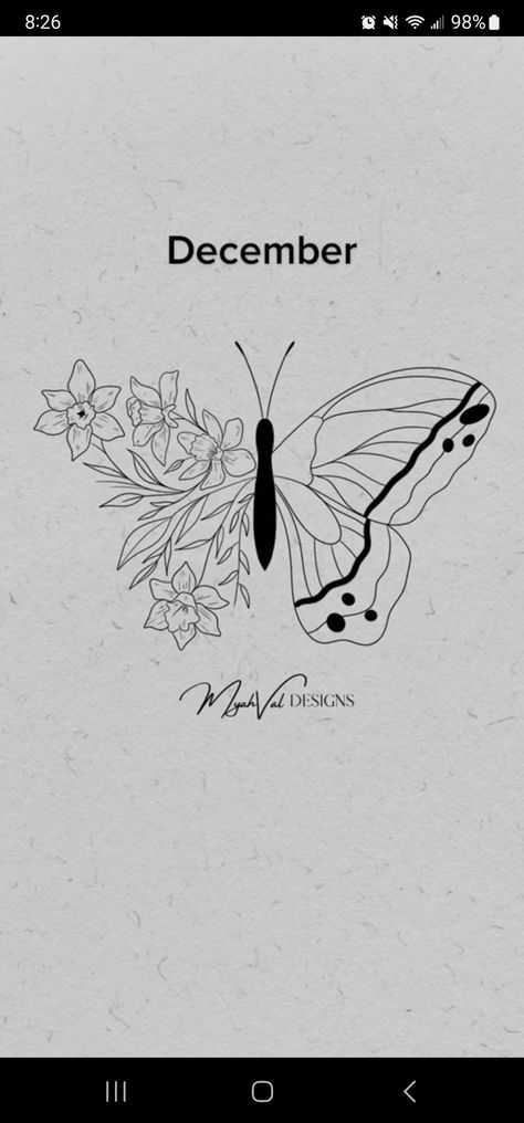 January Birth Flower Tattoo With Butterfly, December Birth Flower Butterfly Tattoo, January Butterfly Tattoo, December Butterfly Tattoo, September Butterfly Tattoo, December Baby Tattoo Ideas, December Birth Tattoo Ideas, Birth Flower Butterfly Tattoo, December Tattoos Ideas