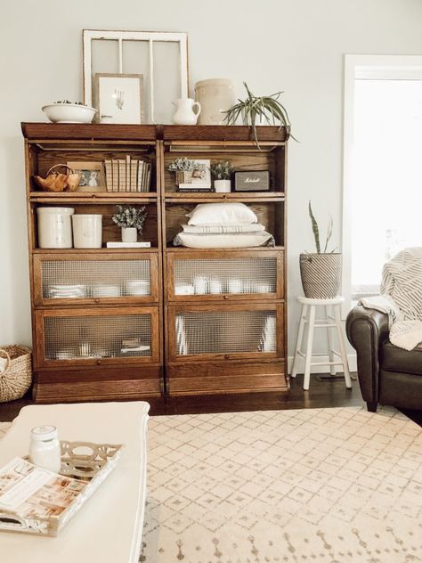 Shelf Styling With Vintage Decor – Valley + Birch Hutch In Living Room, Books Decor, Trial And Error, Farmhouse Rugs, Shelf Styling, Book Shelf, Decor Items, Interior Design Inspiration, Home Decor Styles