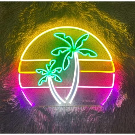 Size: 13” Inch Diameter 100% Details Of Neon Palm Tree Sign Is Made From Neon Light Wire, Which Makes The Whole Led Palm Tree Neon Sign Glowing And Beautiful When Lighted Up, A Cute Neon Sign Lamp Aesthetic Palm Tree Gifts And Home Dcor - Led Neon Bedroom Lamp Sign For Your Bedroom Decor, Caf Neon Sign Decor, Live-Streaming Room Or Gaming Zone Background. Safe To Use - The Neon Light Wires Do Not Get Hot Like The Traditional Neon Tubes And Are Safe To Touch Because Of 12v Working Volt. Easy Installation - Neon Sign Will Come With 2 Small Pre-Drilled Holes And Can Be Wall-Mounted With Screws. Palm Tree Sign, Neon Palm Tree, Palm Tree Lights, Tropical Neon, Palm Tree Decorations, Neon Bedroom, Tree Sign, Neon Lamp, Flamingo Decor