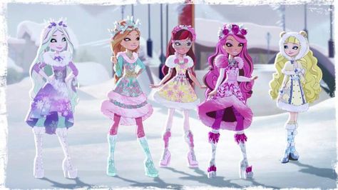 Ever After High Winter, Crystal Winter Ever After High, Crystal Winter, Rosabella Beauty, Ashlynn Ella, Raven Queen, Fairy Tale Characters, Pretty Smile, Cartoon Outfits