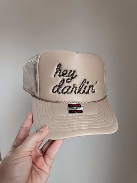 Rope font Initial Trucker Hat, Tan Trucker Hat, Salon Merch, Brown Trucker Hat, Trendy Trucker Hats, Rope Font, Boho Mom, Hat Bar, Custom Trucker Hats