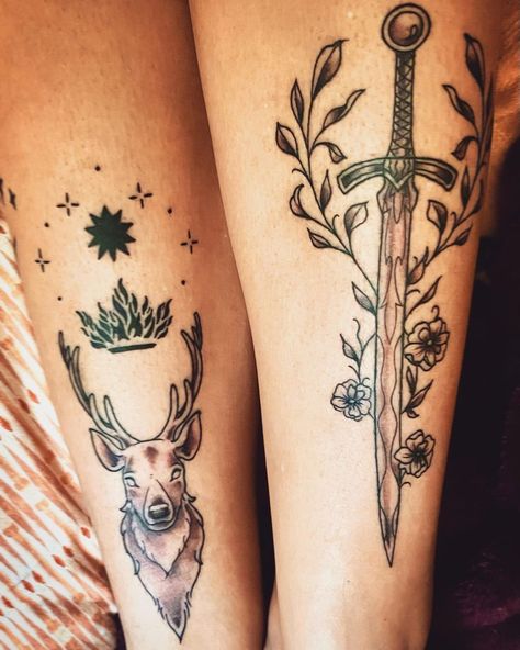 Lord Of The North Tog Tattoo, Sjm Tattoos, Sjm Tattoo, Tog Tattoo, Throne Of Glass Tattoo, Stag Tattoo, Book Tattoos, Glass Tattoo, Hawk Tattoo