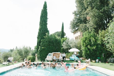 Tuscany Wedding Pool Party, Italian Themed Pool Party, Italian Wedding Pool Party, Ruby Holley Wedding, Wedding Welcome Cocktail Party, Italy Pool Party, Italian Pool Party, Poolside Wedding Ceremony, Bridget Wedding