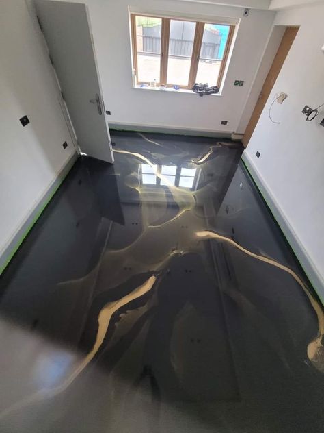 Black And White Epoxy Garage Floor, Black Glitter Epoxy Floor, Black Marble Epoxy Floor, Matte Epoxy Floors In Home, Poxy Floors, Black And Gold Epoxy Floor, Apoxie Floors, Black Floor Ideas, Green Epoxy Floor