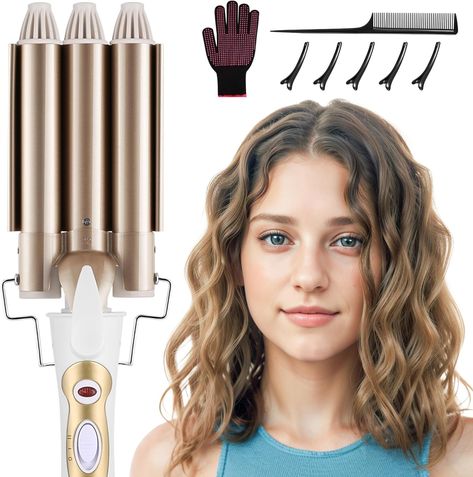 DazSpirit 3 Barrel Hair Wavers for Long/Short Hair, 22mm Hair Curler Mermaid Hair Waver with 2 Temperature Control, Waver Curling Wand for Hair Styling Appliances Waver Curling Iron, Long Short Hair, Wand Hairstyles, Hair Waver, How To Curl Short Hair, Long To Short Hair, Hair Supplies, Low Maintenance Hair, Curling Wand