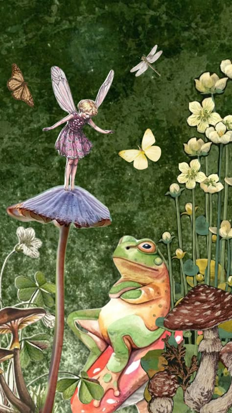 #fairygarden #frog #mushrooms #fantasy #fairies #butterlfy #butterfliesandflowers Mushroom Fairy Art, Mushrooms And Fairies, Mckenna Core, Enchanted Forest Mural, Fairy On Mushroom, Mushroom Person, Mushroom Fairies, Competition Nails, Frog On Mushroom