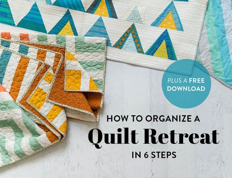 Organize a quilt retreat with our six step guide at suzyquilts.com! Learn how to find a venue, what to pack, what projects to bring, and more. Suzy Quilts, Mountain Quilts, Sewing Cabinet, Quilt Pattern Download, Quilt Retreat, Sewing Space, Set Of Drawers, Pretty Quilt, Quilt Guild