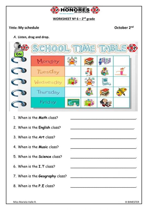 School subjects online activity for 2nd grade. You can do the exercises online or download the worksheet as pdf. Subject Worksheet, 2nd Grade English Worksheets, Days Of The Week Activities, High School Quotes, School Guide, Back To School Worksheets, English Grammar For Kids, School Timetable, Grammar For Kids