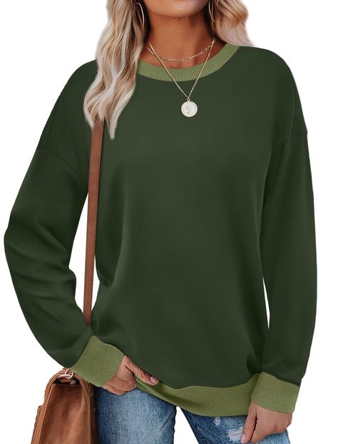 PRICES MAY VARY. ✦Unique Design: Color Block Ribbed Trim tops, crewneck sweatshirt loose fit, lightweight cozy sweaters, long sleeve comfy shirts. The contrasting trim makes it easy to show your unique personal fashion charm. ✦Match: The versatile sweatshirts are easy to pair with jeans, leggings, shorts, slacks, skirts, boots and sneakers for fashion or casual look. It can be worn alone or as a layer under the coat in winter. ✦Occasion: The tunic sweaters is an ideal choice for your friends, fa Casual Shirt For Holiday, Cheap Casual Tops For Leisure, Affordable Casual Long Sleeve Top For Fall, Cheap Fall Long Sleeve Top For Women, Long Tops For Leggings Comfy, Womens Tunic Sweaters, Sweaters For Women Over 40, Lightweight Womens Sweaters, Womens Long Sleeve Tshirts