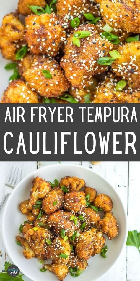 Baked Tempura, Air Fryer Tempura, Teriyaki Cauliflower, Tempura Cauliflower, Deep Fried Cauliflower, Tempura Recipe, Cauliflower Dishes, Cauliflower Bites, Fried Cauliflower