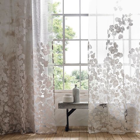 Let in the light with elegant barely-there voiles –  go glam with a metallic shimmer, evoke country life with a delicate floral, or be bold with polka dots Modern Net Curtains, Burgundy Living Room, Cottage Curtains, Summer Window, Bedroom Drapes, Voile Curtains, Cool Curtains, Curtains Living, Custom Drapes