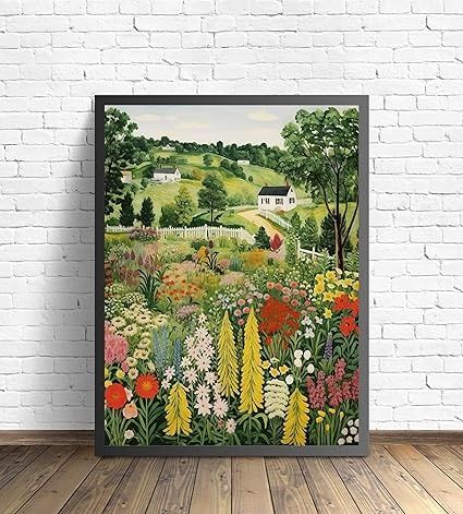 Amazon.com: Country Garden Poster Art Print, Scenery Landscape American Folk Art, Naive Artwork PIcture Painting Decor for Bedroom, Bathroom, Living room. (Country Garden, 11x14 inches (Unframed)) : Home & Kitchen Cottage Core Prints, Living Room Country, Room Country, Garden Poster, Picture Painting, Scenery Landscape, Painting Decor, American Folk Art, Country Garden