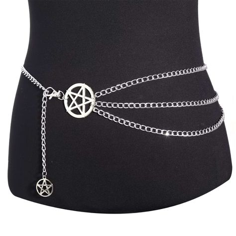 Female Females Womens Women Woman Woman’s Teenage Teenager Teen Teens Girl Girls Stylish Fashion Accessories Accessory Great Gift Idea Present Witch Witches Witchs Coven Witch Craft Witchcraft Baby Witch Wizard Gothic Goth Emo Punk Egirl Heavy Metal Rocker Rock Star E Girl Alternative Boho Gypsy Leftist Left Hand Path Gypsy Norse Nordic Greek Mythology Celtic Viking Irish Ireland Wiccan Wicca Pagan Paganism Halloween Vampire Vampires Spell Casting Cast Spells Protection Protect Silver Pentagram Hip Jewelry, Gothic Harajuku, Waist Chain Belt, Pentagram Pendant, Gothic Grunge, Belt Women, Goth Dress, Star Chain, Belly Chain