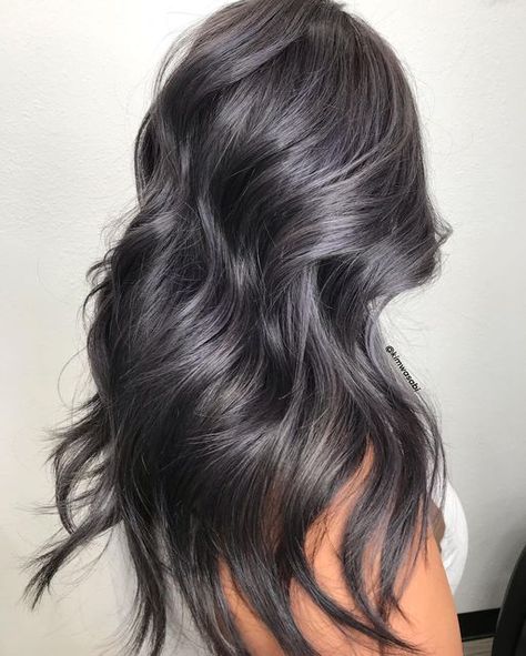 Dark Grey Hair Charcoal, Ash Black Hair Color, Charcoal Grey Hair, Dark Grey Hair Color, Dark Silver Hair, Charcoal Hair, Dark Grey Hair, Ashy Hair, Hair Toner