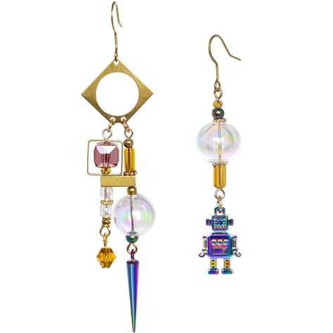 PRICES MAY VARY. Steampunk-inspired design with industrial detailing for a unique and eye-catching style A great gift idea for fans of steampunk, industrial style, and unique jewelry pieces. Handmade jewelry crafted with mismatched robot charms and glass balls for added flair. Dangle earrings for women that make a statement and add to any outfit. Made with high-quality brass for durability and long-lasting wear EARRING SIZE: earrings are 3.7、2.7inch in length.a pair Weight 9.1g. Introducing our Dangle Earring Display, Sterling Silver Earring Set, Scrap Metal Jewelry, Mismatched Earrings Ideas, Upcycle Earrings, Dnd Jewelry, Beadwork Projects, 60s Earrings, Alternative Earrings