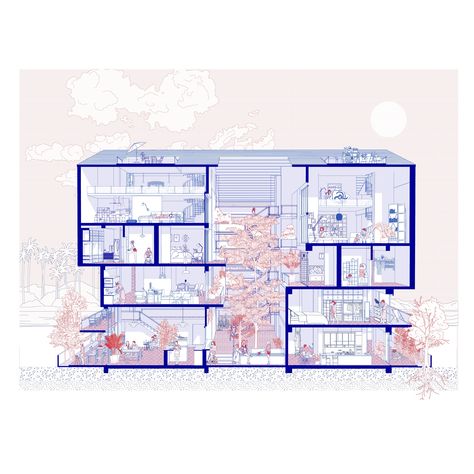 Perspective Section, Section Drawing Architecture, Sectional Perspective, Architecture Design Presentation, Section Drawing, 포트폴리오 레이아웃, Architecture Presentation Board, Architecture Concept Diagram, Architecture Collage