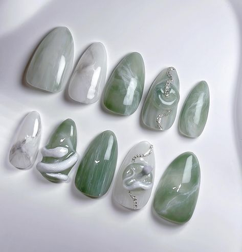 Jade Nails Designs, Jade Nails, Hand Accessories, Marble Nails, Detailed Design, 3d Nail Art, Nail Inspiration, Nail Arts, 3d Nails