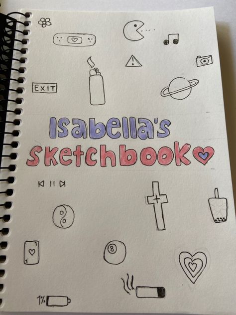 This is my Sketchbook front cover which has different types of doodles/mini drawings on it. Front Page Of Sketchbook Ideas, Front Cover Sketchbook Ideas, Types Of Doodles, Sketch Book First Page Ideas, Sketchbook Front Page Ideas, Sketchbook Front Cover, Sketchbook First Page Ideas, Sketchbook Front Cover Ideas, First Page Of Sketchbook Ideas