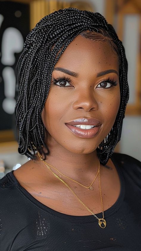 24 Mini Braid Hairstyles to Enhance Your Natural Beauty Small Braids Hairstyles For Black Women, Shoulder Length Micro Braids, Micro Braid Bob, Shoulder Length Box Braids Medium, Braids For Shoulder Length Hair, Mini Braid Hairstyles, Box Braids For Short Hair, Box Braids Shoulder Length, Organic Moodboard