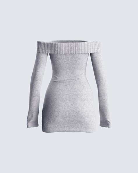 Cute, but cozy - this grey sweater mini dress is a fall must-have 😊 Made from sweater knit, complete with an off-shoulder design, and a body-con style - this dress can be dressed up and down for the perfect day-to-night look 👏 Sweater Dress H&m, Mini Off Shoulder Dress, Off Shoulder Winter Dress, Mini Winter Dress, Outfits With Blue Jean Shorts, Pretty Simple Dresses, Cute Grey Outfits, Cute Christmas Fits, Winter Birthday Dress