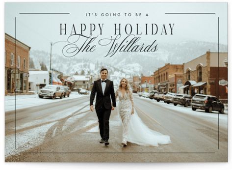 A unique holiday photo card for new couples recently married or engaged to be married. Christmas Holiday Photos, Married Christmas, Holiday Postcards, Christmas Postcard, Holiday Wedding, Holiday Photo Cards, Photo Card, Happy Holidays, Photo Cards