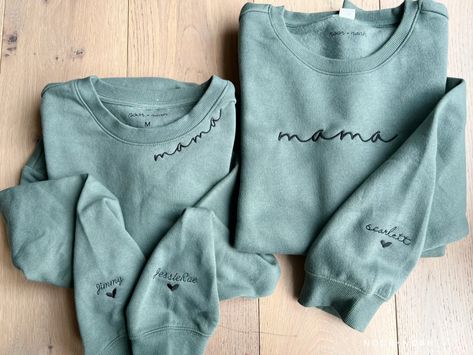 Embroidery On Sleeves, Collar Embroidery, Sweatshirt Ideas, Mommy And Me Shirt, Diy Shirts, Shirts To Make, Cute Shirt Designs, Embroidery Sweatshirt, Mama Sweatshirt