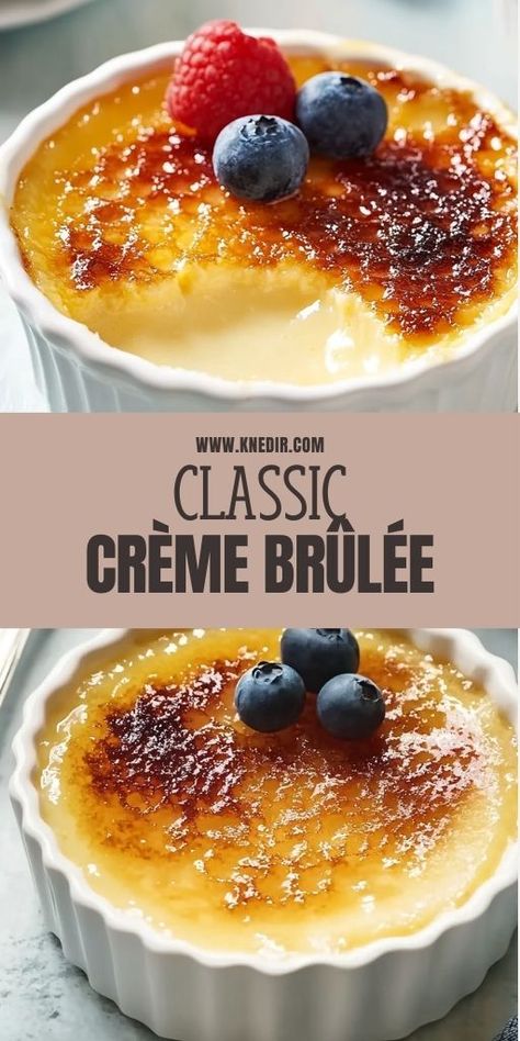 Classic Crème Brûlée Ingredients: 2 cups heavy cream 1 vanilla bean, split and scraped (or 1 tsp vanilla extract) 5 large egg yolks 1/2 cup granulated sugar, plus extra for caramelizing Pinch of salt #Classic #Crème #Brûlée Best Creme Brulee Recipe, كريم بروليه, Dessert Custard, Creme Brulee Recipe Easy, Louisiana Chicken Pasta, Cream Brulee, Classic French Desserts, Creme Brulee Recipe, Brulee Recipe