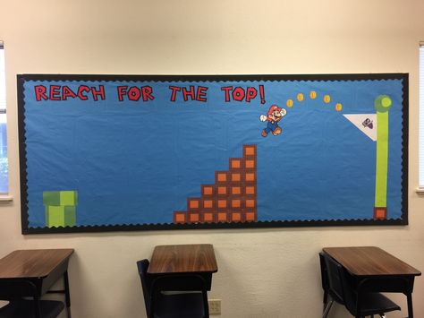 Super Mario Bros Bulletin Board, Tetris Bulletin Board, Super Mario Bulletin Board, Video Game Bulletin Board, Mario Bulletin Board, Kpi Board, Mario Classroom, Easy Bulletin Boards, Elementary Stem