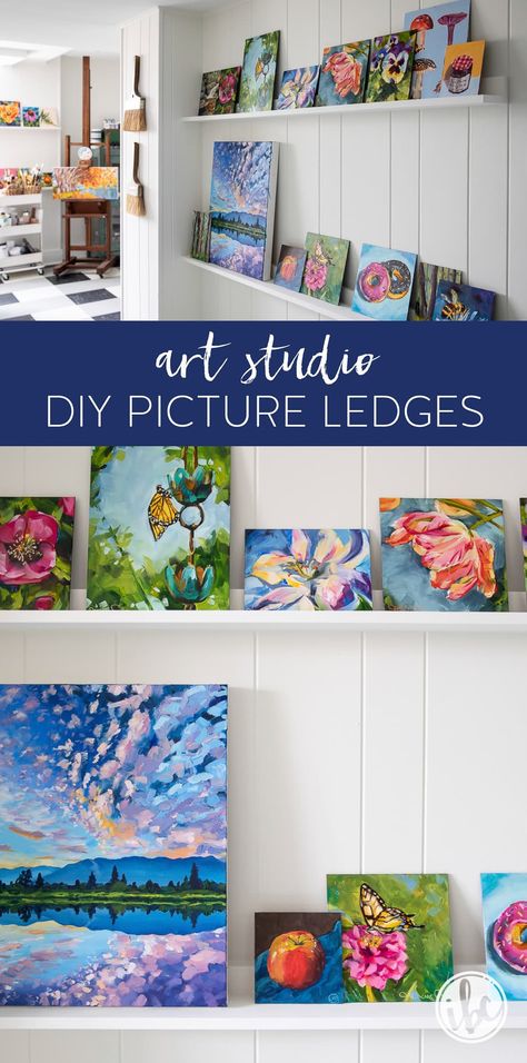 Picture Ledges, Art Studio Storage, Art Spaces, Art Studio Space, Art Studio Organization, Art Studio Room, Picture Ledge, Studio Diy, Artistic Space