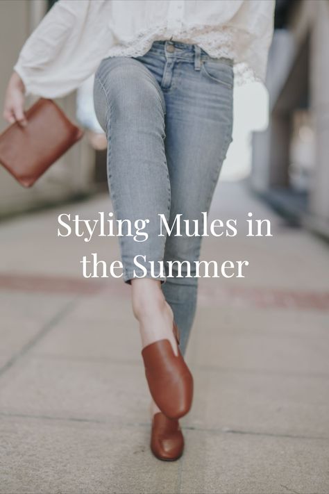 styling women's mules Brown Mules Outfit Summer, Tan Mules Outfit Work, Brown Mules Outfit, Tan Mules Outfit, Mules Outfit Summer, Styling Mules, Mules Outfit, Summer Mules, Madewell Transport Tote