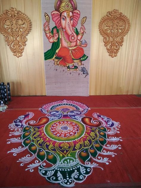 Rangoli Designs Big Size, Swami Rangoli, Diwali Rangoli Designs Unique Big Size, Krishna Sakhi, Tuesday Rangoli, Handmade Rangoli, Alpona Art, Rangoli Big, Rangoli Photos