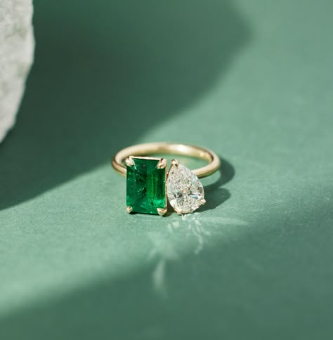 Emerald Cut Emerald and Pear Diamond Toi Et Moi Engagement Ring Moi Et Toi Engagement Ring Emerald, Toi Et Moi Ring Emerald And Diamond, Toi Et Moi Emerald And Diamond, Toi Et Moi Engagement Rings Emerald, You Et Moi Ring, Emerald Toi Et Moi Ring, Toi Et Moi Ring Emerald, Emerald Ring Design, Wedding Ring Emerald