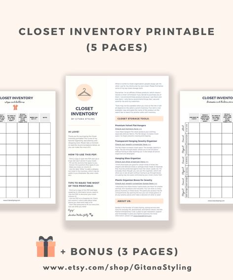 Figuring out what's in your closet has never been easier. Download a copy of the Closet Inventory PDF and fill it out. That's it! This style printable includes 5 pages for clothing and a bonus PDF for accessories that is 3 pages #closetinventory #closetinventorylist #personalstyle Inventory Organization Storage, Inventory Printable, Fashion Printables, Inventory Organization, Closet Inventory, Personal Image, Todo List, Business Resources, Stressed Out