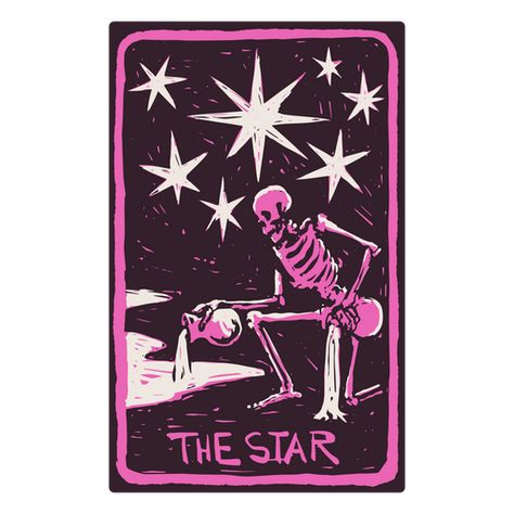 The Star card in a skeleton-themed tarot PNG Design Tarot Cards Simple Design, Tarot Card Back Design, Tarot Card The Star, Tarot Card Design, Skeleton Graphic, Motorcycle Illustration, Raven Tattoo, Rider Waite, Drawing Inspo