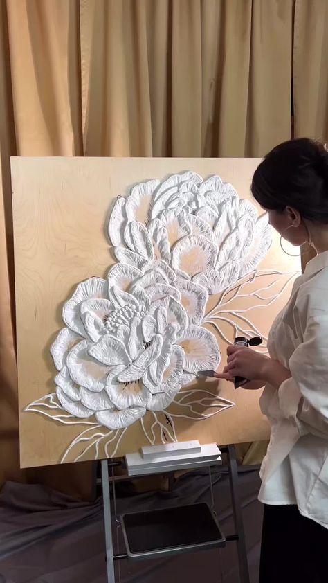 Here’s everything you’ll need to create textured canvas art (pssst – y... | TikTok Interior Artist, Textured Paste, Pencil Texture, Piping Bag, Texture Paste, Textured Canvas Art, Painting Artist, Save For Later, Process Art