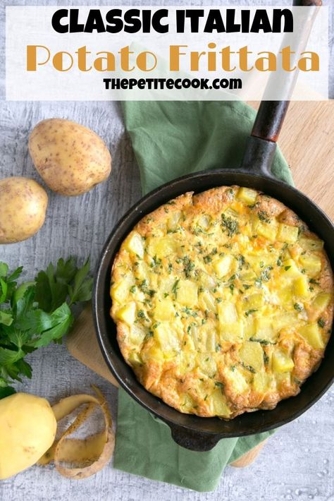 Classic Italian Potato Frittata is the easiest meal you can make: eggs, potatoes and fresh herbs come together for a quick dinner the whole family will love! Plus it's awesomely gluten-free and vegetarian! thepetitecook.com #vegetarian #glutenfree Fritata Recipe, Potato Frittata Recipes, Italian Frittata, Fritatta Recipe, Eggs Potatoes, Italian Potatoes, Potato Frittata, Potato Dinner, Italian Breakfast