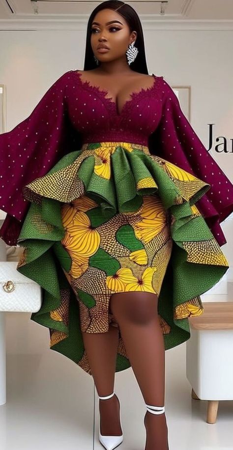 Modern African Dresses, Ankara Long Gown Styles, Peplum Designs, 2piece Outfits, African Print Clothing, African Dresses Modern, African Wear Dresses, African Maxi Dresses, Fashion Design Patterns