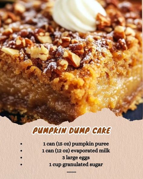 Pumpkin Oatmeal Dump Cake, Pumpkin Dump Cake With Yellow Cake, Pumpkin Dump Cake Recipe, Pumpkin Dump, Dump Cake Recipe, Dump Cake Pumpkin, Pumpkin Oatmeal, Coffee Cakes, Homemade Cake Recipes