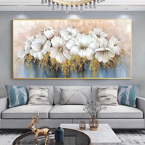 Gold Flower Painting, Modern Pictures, Botanical Painting, Oil Painting Flowers, Handmade Oil, Home Pictures, Online Painting, Floral Botanical, Abstract Flowers