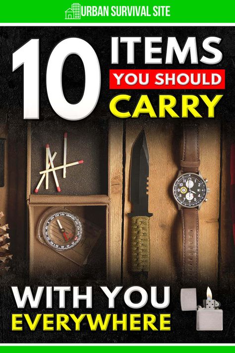 While it may not be possible to carry a full stockpile of survival supplies, there are many everyday carry items that could prove useful. Top Survival Items, Essential Survival Items, Shtf Preparedness List, Prepper Ideas Survival Gear, Survival Gifts, Emergency Storage, Survival Gear List, Preppers List, Prepper Items