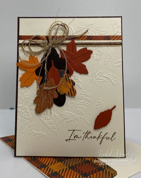 Crafting Delight: Creating a Stunning Autumn-themed Card that captures the essence of the fall season | Stamp with Rachel Cards With Leaves, Stampin Up Autumn Leaves, Thanksgiving Card Ideas, Thanksgiving Homemade Cards, Happy Thanksgiving Cards, Fall Cards Handmade, Thanksgiving Cards Handmade, Simple Card Designs, Fall Greeting Cards