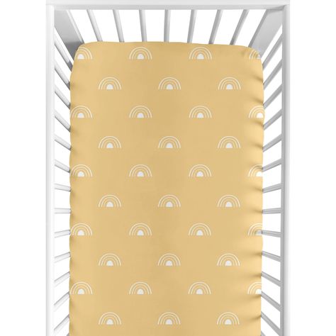 Mustard and White Boho Rainbow Fitted Crib Sheets will help complete the look of your Sweet Jojo Designs nursery. Yellow Boho Nursery, Yellow Nursery Ideas Gender Neutral, Sunshine Nursery Theme, Mustard Yellow Nursery, Sunshine Nursery, Boho Rainbow Print, Rainbow Boys, Crib Bed, Baby Playroom