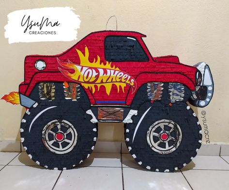 YsuMa Creaciones Hot Wheels Pinata Diy, Hotwheels Pinata, Hot Wheel Pinata, Monster Truck Pinata Diy, Hot Wheels Pinata, Hot Wheels Monster Truck Party, Monster Truck Pinata, Hot Wheels Themed Birthday Party, Monster Jam Birthday Party